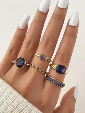 5/6/7 Pcs Zirconia Ring Snake Ring Love Ring Set