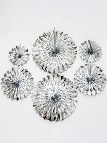 3pcs Paper Fan Decoration, Minimalist Plain Hanging Paper Fan For Home - Silver - View 3