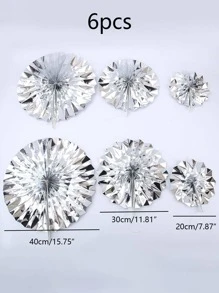 3pcs Paper Fan Decoration, Minimalist Plain Hanging Paper Fan For Home - Silver - View 4