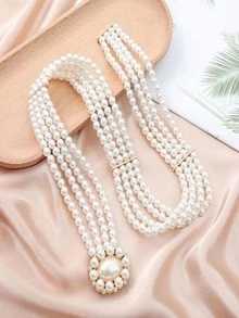 Faux Pearl Decor Belt - Beige - View 2