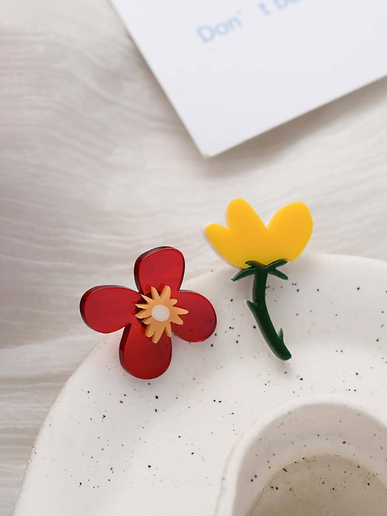 Flower Design Mismatched Stud Earrings - Multicolor - View 1