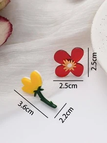 Flower Design Mismatched Stud Earrings - Multicolor - View 5