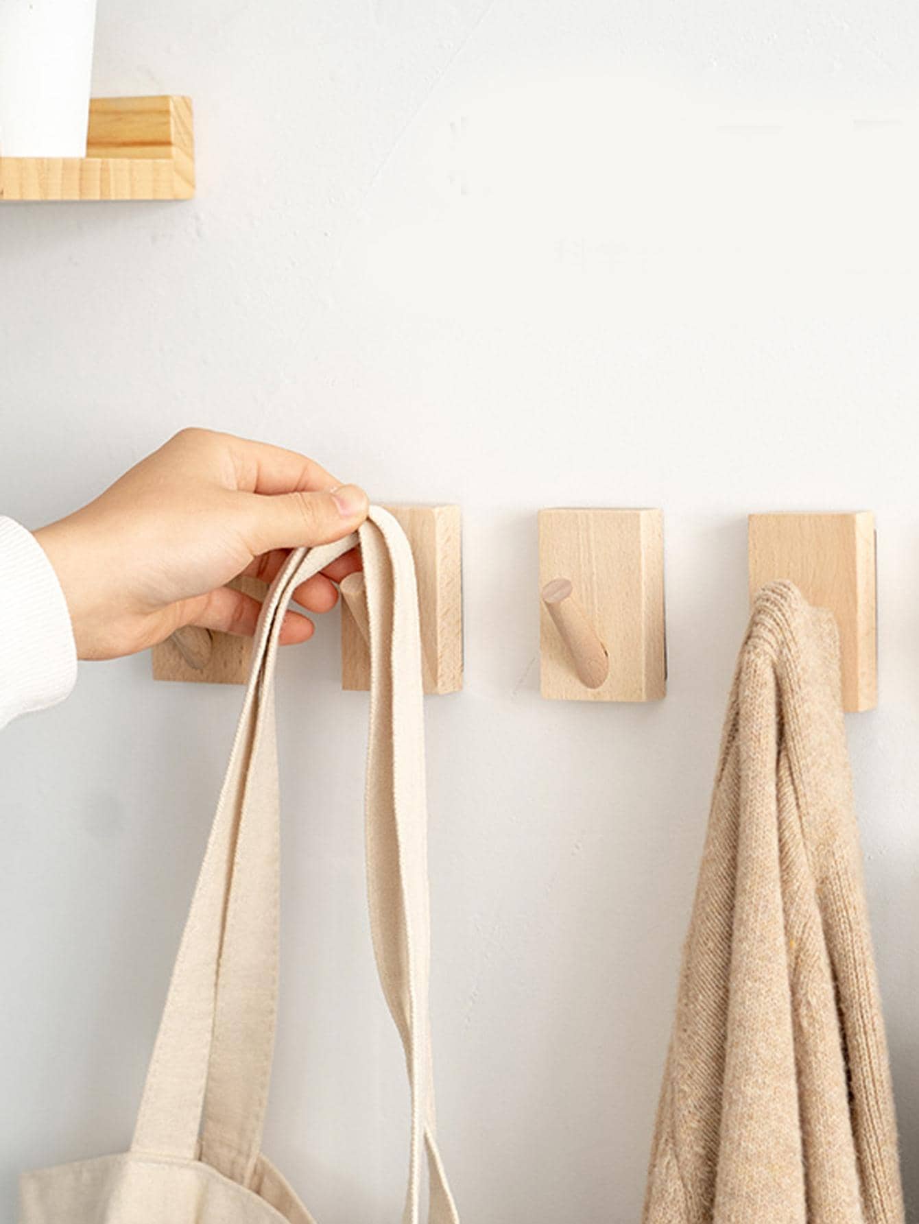 1 cái Móc treo tường bằng gỗ, Móc treo tường trơn tối giản cho gia đình - Nhiều màu - Xem 1