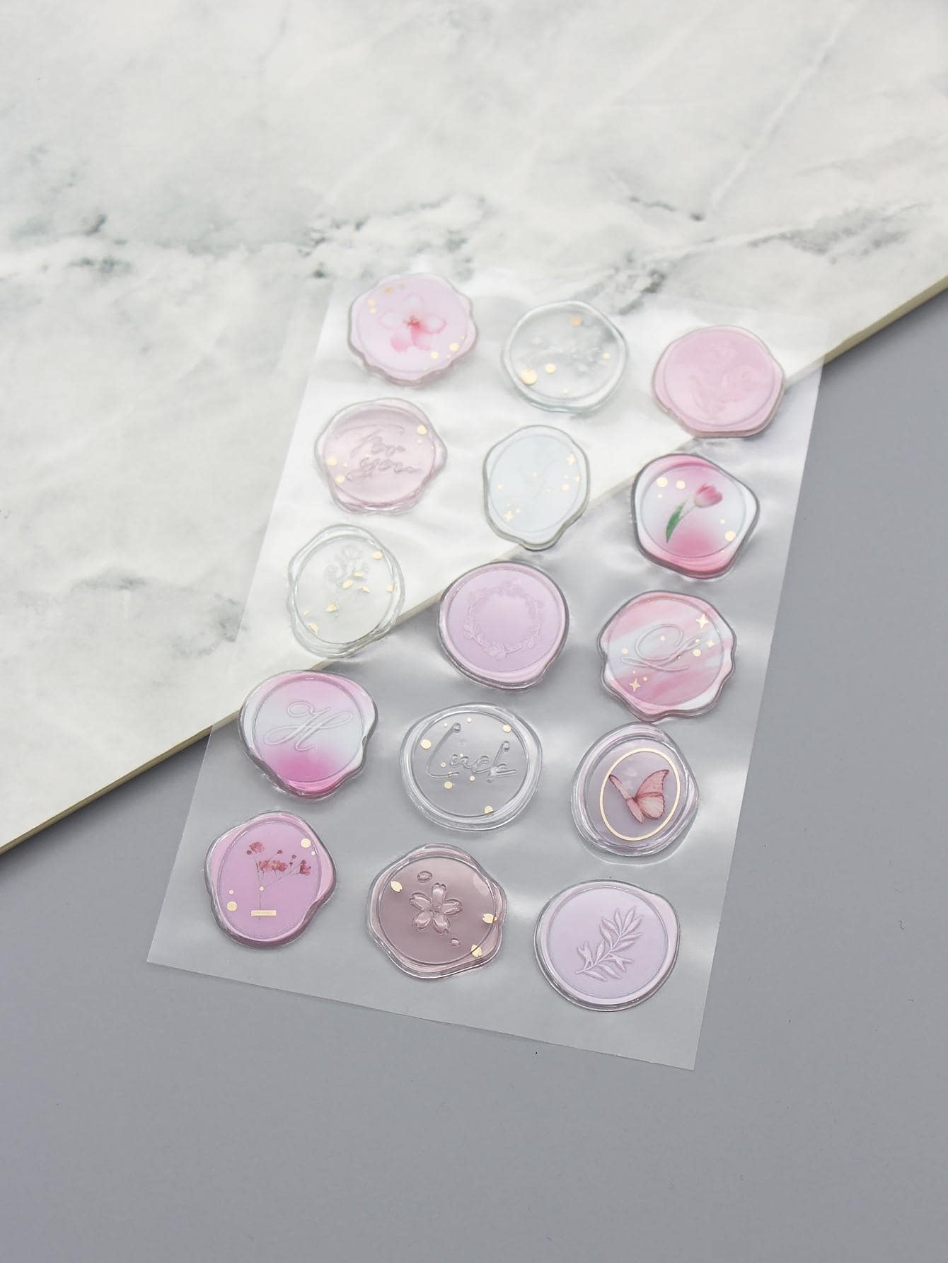 15入組花朵圖案密封現代多功能貼紙 - 粉色 - 查看 1