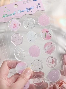 15入組花朵圖案密封現代多功能貼紙 - 粉色 - 查看 5