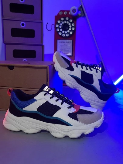 男士撞色粗前綁帶運動運動鞋