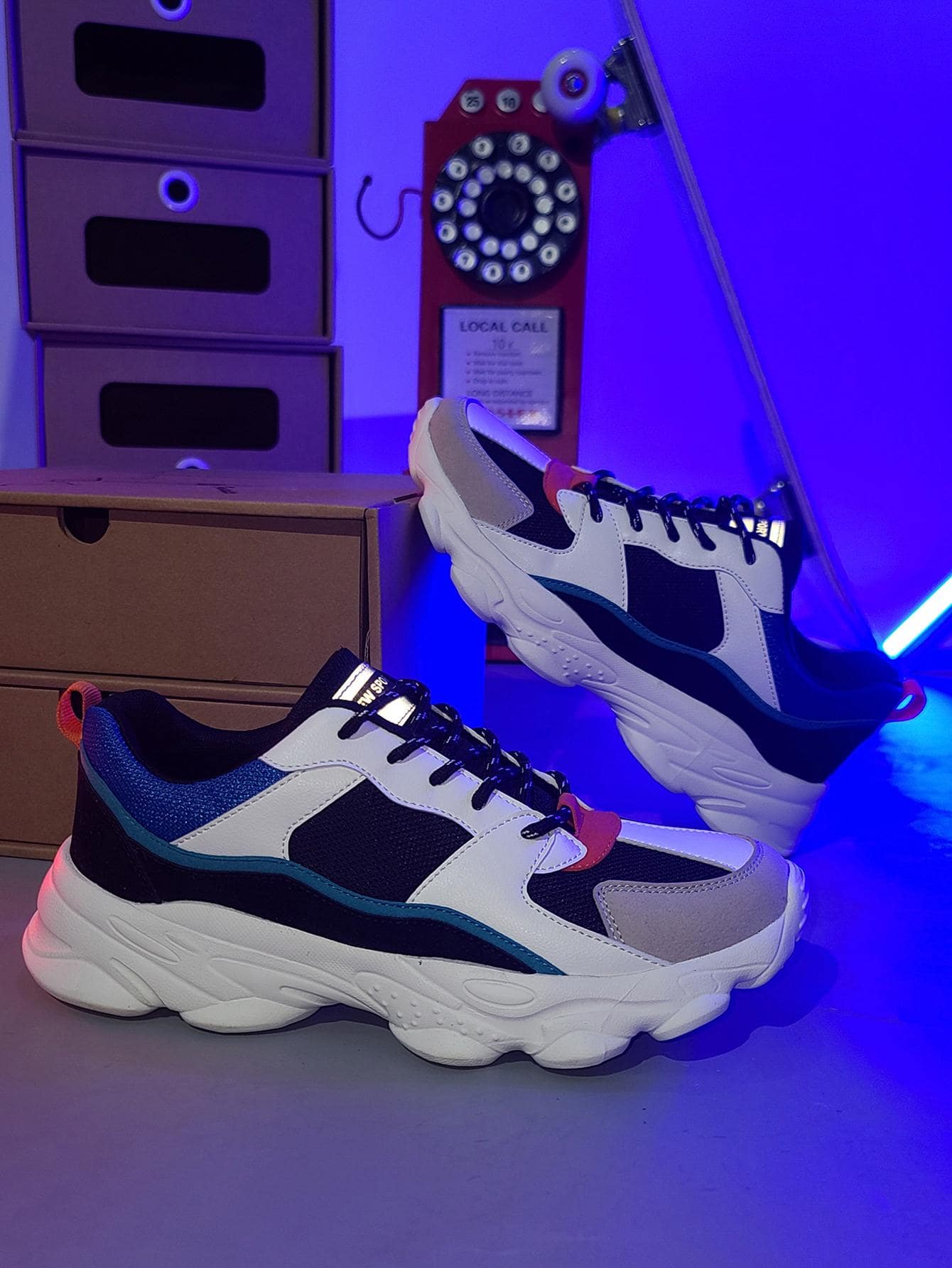 Hombres Zapatillas deportivas de color combinado grueso con cordón delantero deportivo - Multicolor - Ver 1