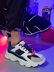 Hombres Zapatillas deportivas de color combinado grueso con cordón delantero deportivo - Multicolor - Ver 2