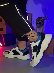 Hombres Zapatillas deportivas de color combinado grueso con cordón delantero deportivo - Multicolor - Ver 4