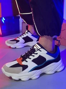 Hombres Zapatillas deportivas de color combinado grueso con cordón delantero deportivo - Multicolor - Ver 3