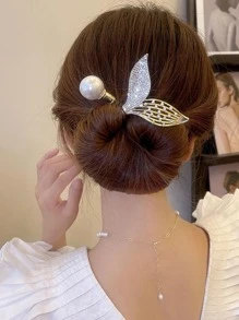 1 件装女士珍珠和水钻鱼尾装饰时尚发带，用于头发装饰优雅马尾辫固定器发圈弹性发绳 - 彩色 - 查看 5