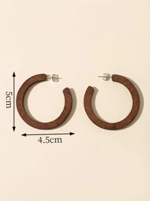 木頭開口耳環 - 棕色 - 查看 3