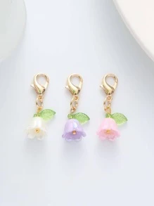 3 piezas Mini Aleación de Zinc y Plástico Joyería DIY Mujer Flor de Lirio del Valle y Hoja de Perla Falsa Llavero, Mochila, Estuche para Auriculares, Accesorio para Coche, Accesorio para Bolso, Accesorios para Bolso Escolar Gótico Lindo Y2k, Accesorios para Cordón con Soporte para Identificación, Regalos de Navidad, Regalos para Madre, Padre, Graduación y Maestro - Multicolor - Ver 3