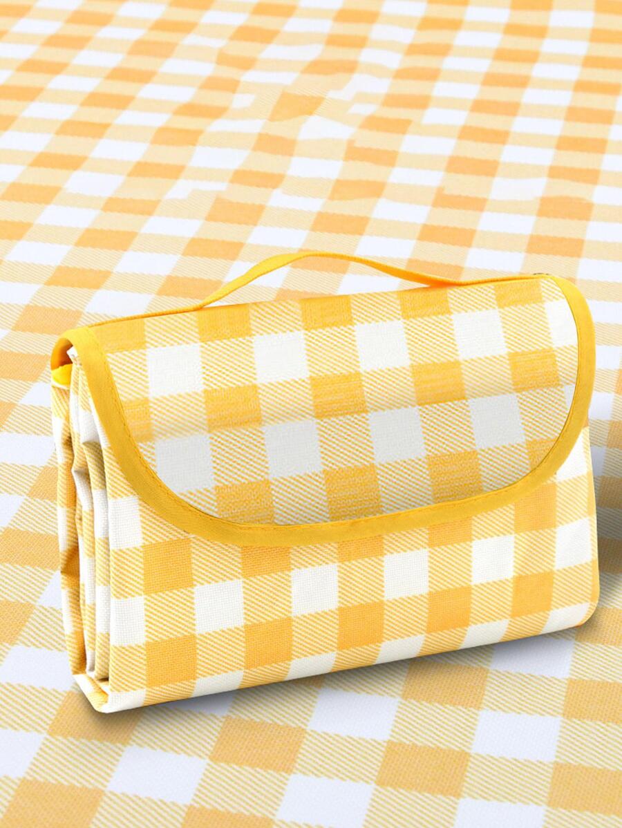 1pc PVC Picnic Mat, Modern Plaid Pattern Waterproof Picnic Mat For Outdoor For Travel - Yellow - View 1