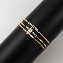 1入時尚不鏽鋼心形假珍珠裝飾珠子手鍊,女性日常裝飾 - 金色 - 查看 6