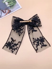 1个女士蕾丝蝴蝶结装饰发夹，简约优雅，适合日常佩戴，也可作为毕业季、情人节礼物。发夹、发卡、蝴蝶结，可爱，发饰 - 黑色 - 查看 2