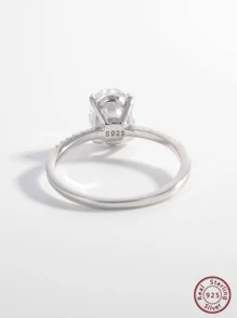 Vaerine 1個時尚橢圓形立體寶石裝飾925純銀戒指,適用於女士約會、禮物、婚禮、訂婚和新娘珠寶 - 銀色 - 查看 5