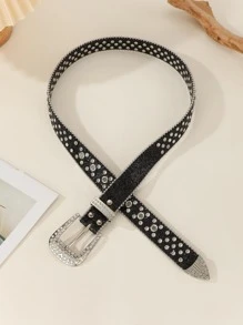 Cinturón de cintura con adornos de strass de moda - Negro - Ver 5