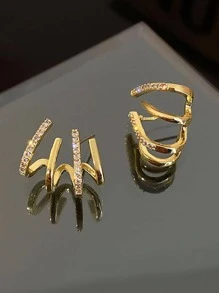 1pair Fashion Zinc Alloy Rhinestone Decor Stud Earrings For Women For Daily Decoration - Yellow Gold - View 2