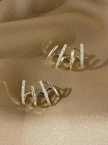 1pair Fashion Zinc Alloy Rhinestone Decor Stud Earrings For Women For Daily Decoration - Yellow Gold - View 5