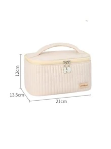 Mềm mại chất liệu da PU Dung lượng lớn Không thấm nước Túi trang điểm Với Xử lý Và Thư Patch trang trí Bánh Túi mỹ phẩm vui tươi Kẹo Màu sắc Có thể mang đi Đồ vệ sinh cá nhân Loại vỏ Đa chức năng Bảo quản đồ trang điểm Đóng gói Hộp trữ Hoàn hảo Cho du lịch Và Tổ chức Mỹ phẩm Và Bàn chải - Màu be - Xem 4