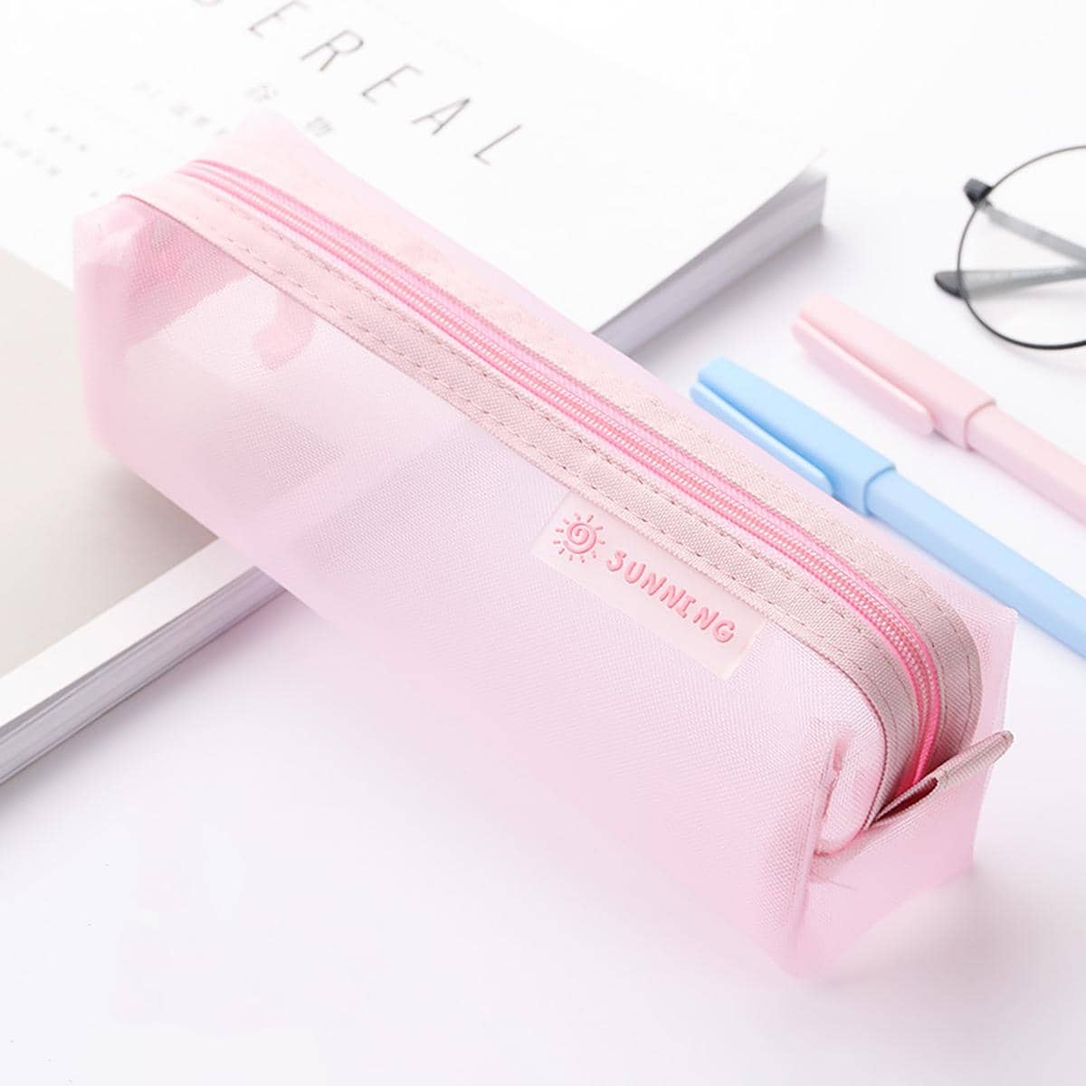 1入組素色鉛筆現代便攜筆袋 - 粉色 - 查看 1