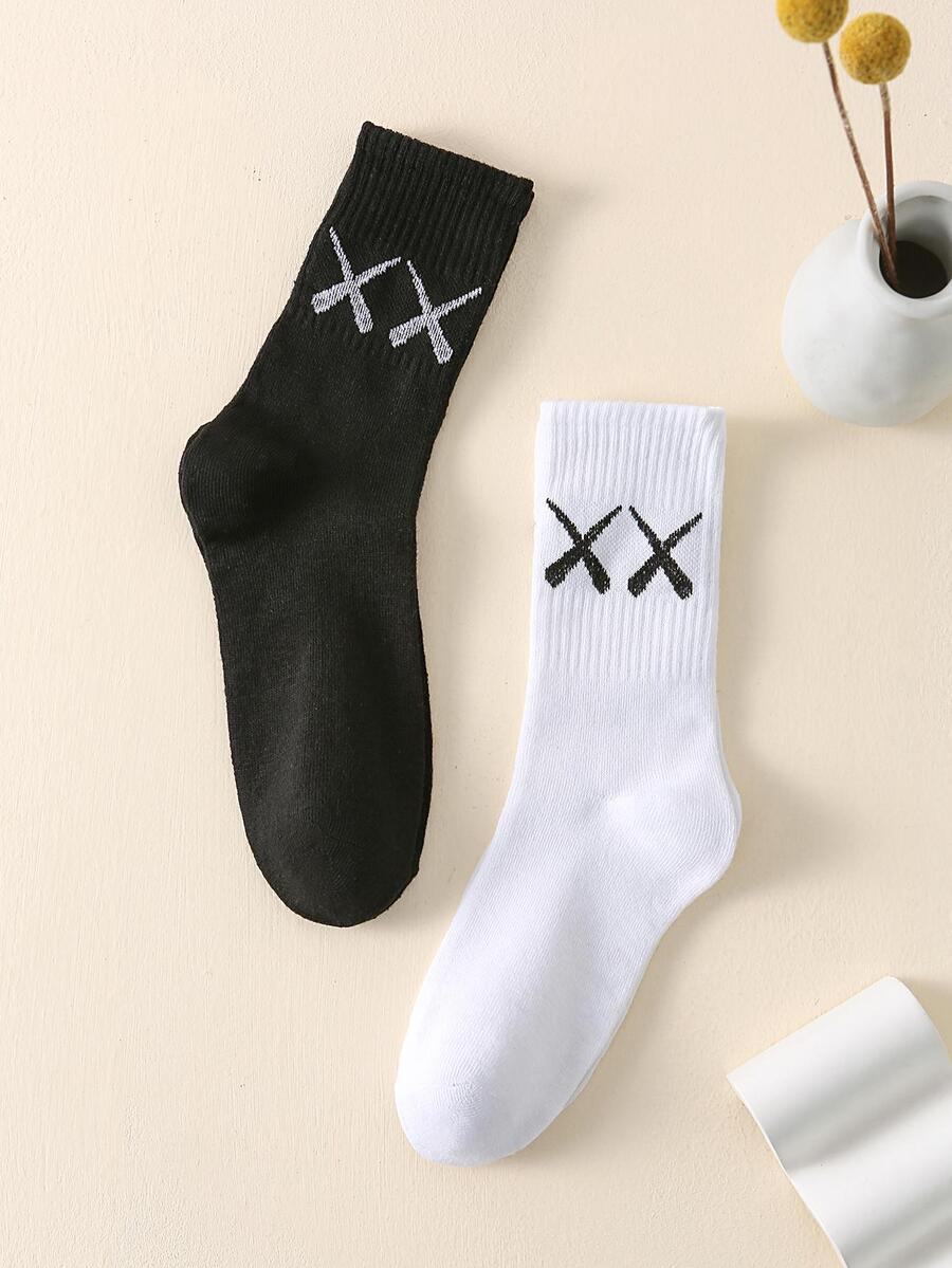 2 đôi Vớ họa tiết hình chữ cái cho nam - Đen và trắng - Xem 1