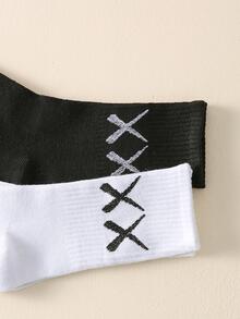 2 đôi Vớ họa tiết hình chữ cái cho nam - Đen và trắng - Xem 3