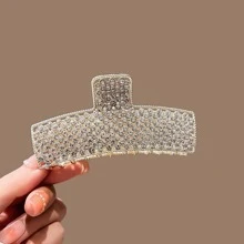 1 Kẹp tóc lưới đính đá Rhinestone thanh lịch dành cho nữ, Phụ kiện tóc kim loại hình vuông lớn, thích hợp cho những dịp trang trọng - Vàng - Xem 4