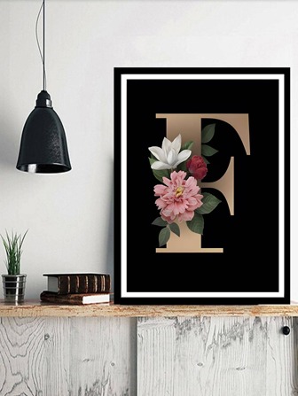 1套PMMA DIY鑽石現代花和字母圖案多用途DIY無框鑽石畫墻面裝飾