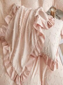 4 cái/bộ Ruffle Decor Bộ Vỏ Chăn (1 Vỏ Chăn & 2 Vỏ Gối & Ga Trải Giường) Bộ Chăn Ga Gối Vải Hiện Đại Cho Gia Đình, Tất Cả Các Mùa - Hồng - Xem 3