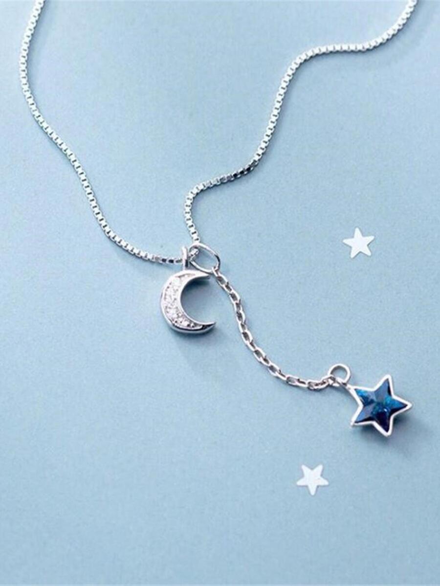 星月吊飾項鍊 - 銀色 - 查看 1