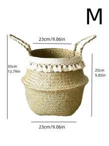 1pc Tassel Decor Desktop Storage Basket - Camel - View 6