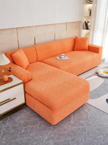 1 件雪尼爾優雅全能沙發套,四季通用防滑高彈寵物友善防污沙發套 - 橘色 - 查看 5