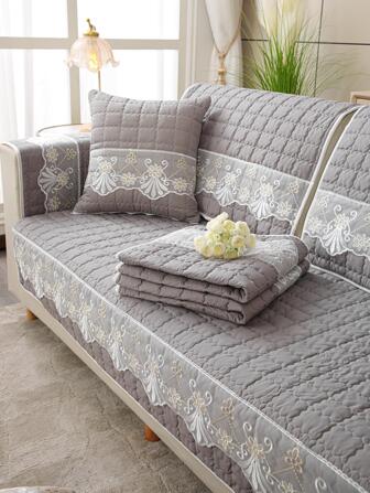 1pc Lace Design Sofa Towel, Modern Polyester Anti-slip Multi-size Towel Cover For Home, All Season