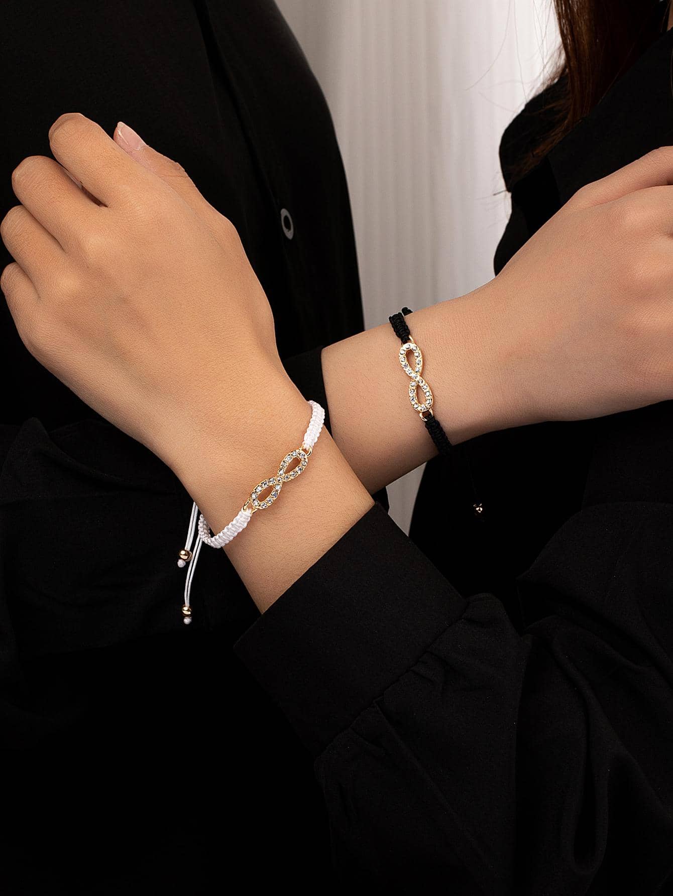 2 piezas Pulsera pareja infinito símbolo adorno - Blanco y Negro - Añade 1