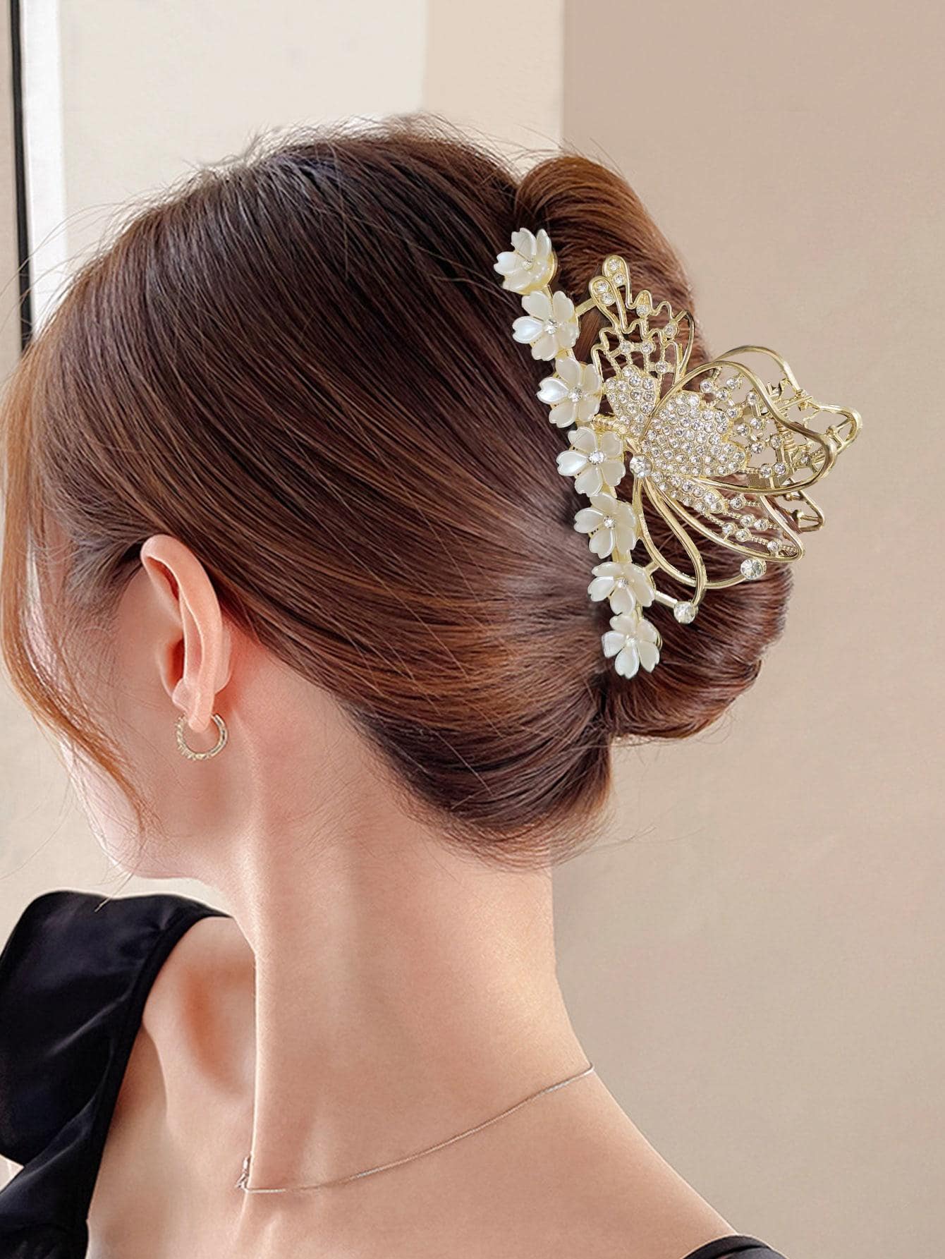 1 Nữ Kim Cương Giả Bướm & Hoa Trang Trí Vuốt Tóc Thời Trang Cho Bạn Gái Làm Quà - Vàng - Xem 1