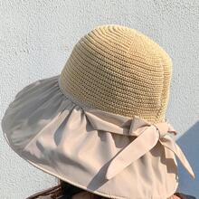 Women Bow Decor Sun Protection Casual Bucket Hat For Summer - Beige - View 10