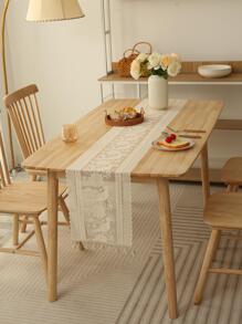 1pc Flower Embroidery Table Runner, Cartoon Polyester Table Liner Decoration, For Dining Table - Beige - View 7