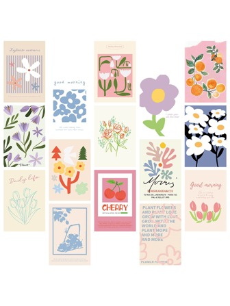 15入組/套花卉圖案材料紙，DIY工藝裝飾牛皮紙，裝飾品，手帳