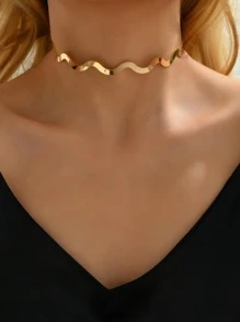 Wave Design Cuff Choker - Yellow Gold - View 4