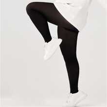 大碼素色褲襪 - 黑色 - 查看 3