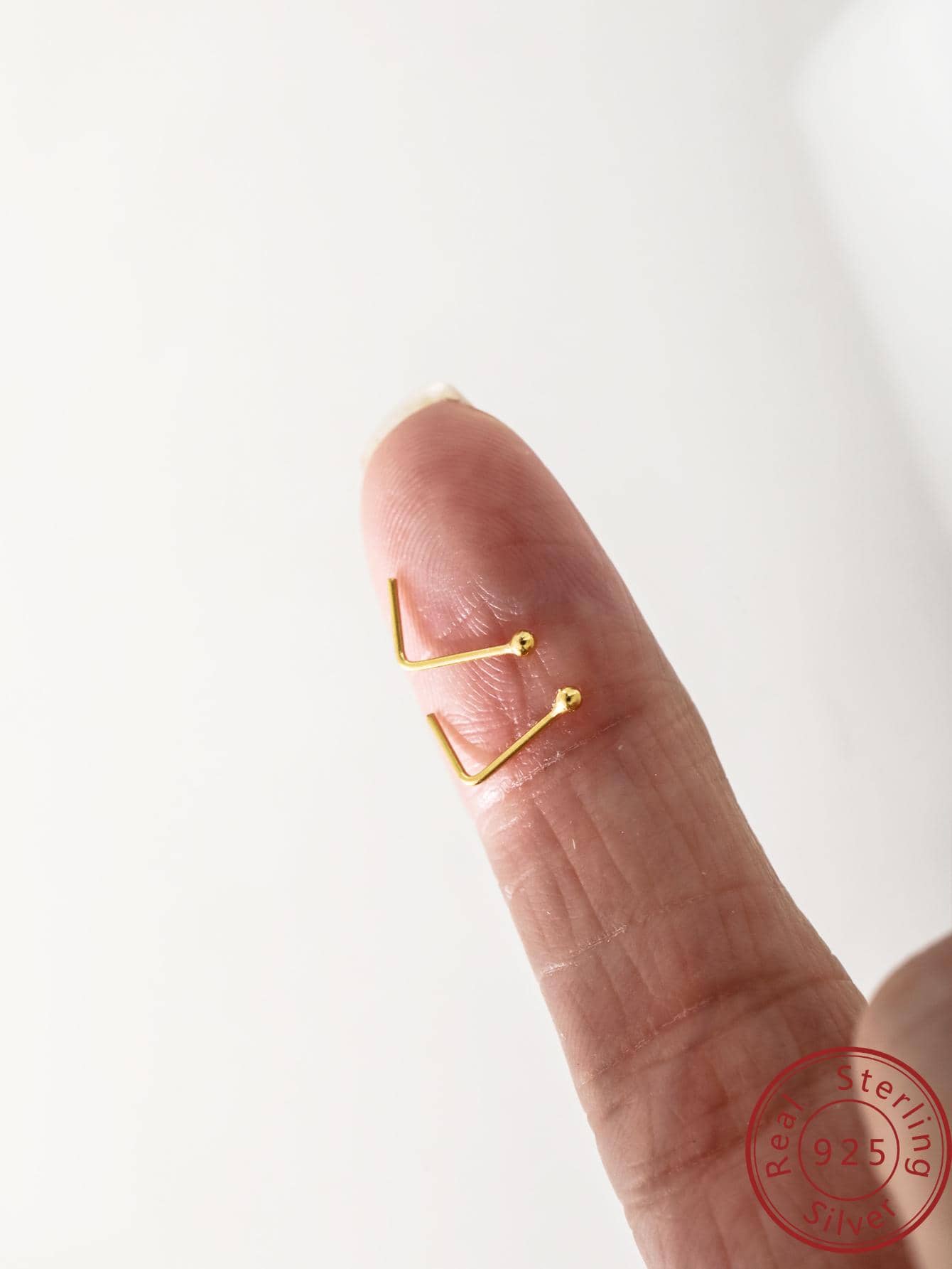 前衛球裝飾純銀鼻釘適合女士日常裝飾 - 金黃色 - 查看 1