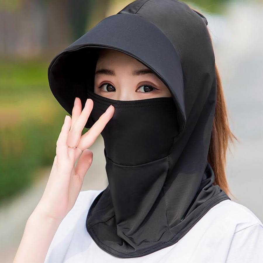 1pc Women Solid Sun Protection Breathable Casual Hat With Face Shield For Summer - Black - View 1