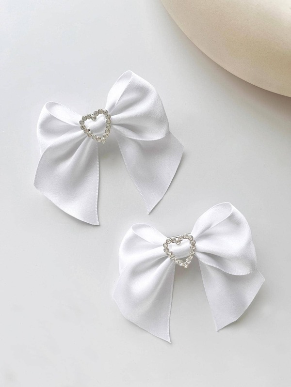 2pcs Solid Color Heart Bow Hair Clips Suitable For Daily Use, For Bangs Or Small Amounts Of Hair Royal Valentine's Day Claw Clips Hair Claws Hair Barrettes