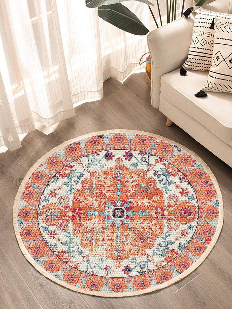 1pc Geometric Pattern Round Anti-slip Rug - Multicolor - View 1