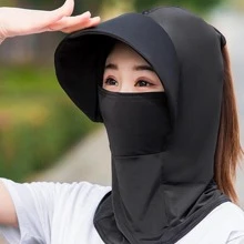 1pc Women Solid Sun Protection Breathable Casual Hat With Face Shield For Summer - Black - View 2