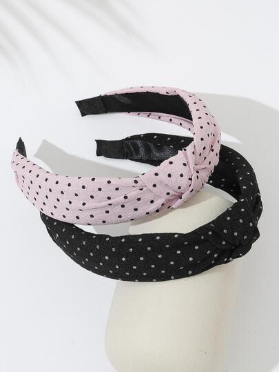 2pcs Women's Fashion Polka Dot Print Twist Headbands, Suitable For Daily Wear In Spring And Summer