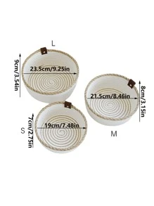 3pcs Contrast Bonding Woven Storage Basket, Simple Fabric Multi-purpose Desktop Storage Basket For Home - Khaki - View 2