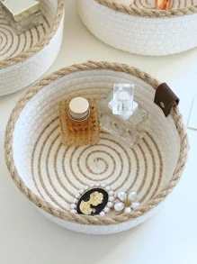 3pcs Contrast Bonding Woven Storage Basket, Simple Fabric Multi-purpose Desktop Storage Basket For Home - Khaki - View 6
